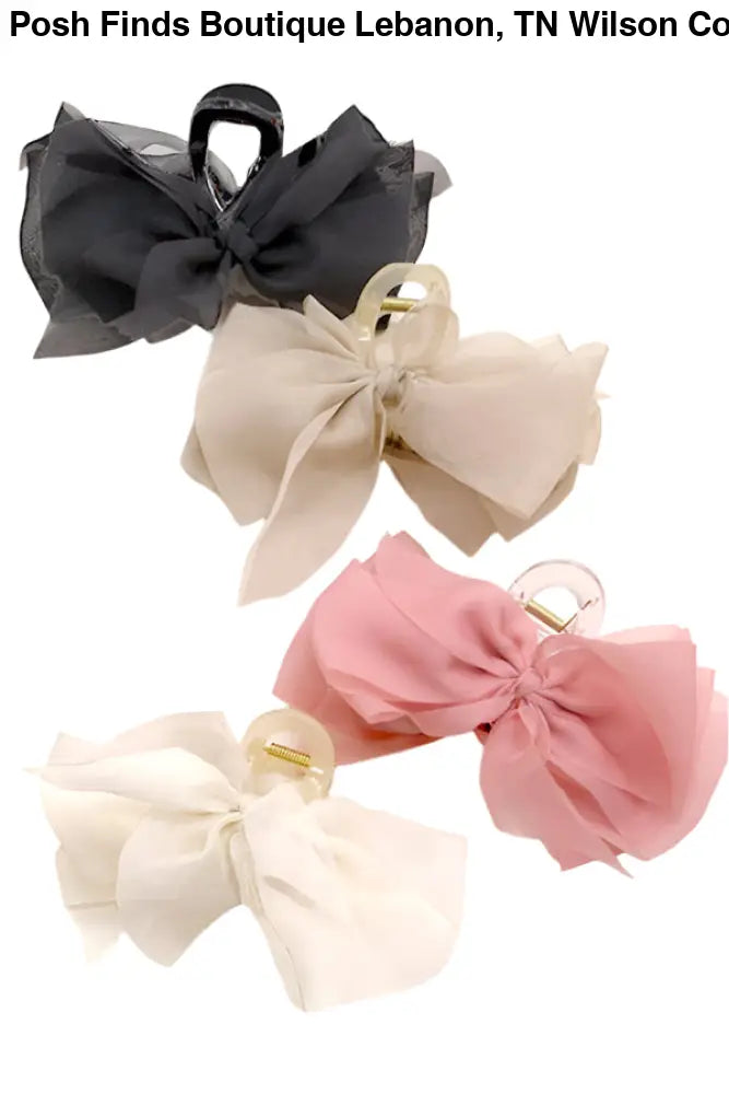 SHEER BOW RIBBON HAIR CLAW CLIPS PINK BLACK or OFF WHITE - Posh Finds