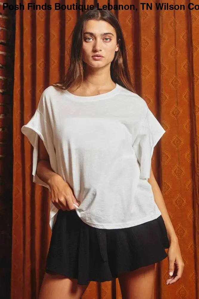 Short irregular sleeves Solid Oversize Top: OFF WHITE - Posh Finds