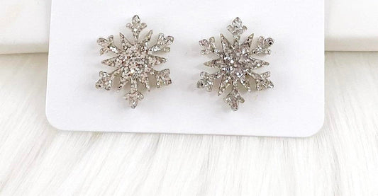 Silver Glittery Snowflake Stud Earrings - Posh Finds