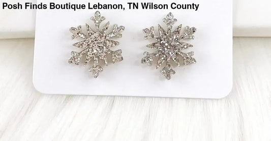 Silver Glittery Snowflake Stud Earrings - Posh Finds