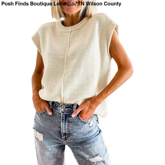 Sleeveless Knit Pullover Sweater: Beige / Missy / S - Posh Finds