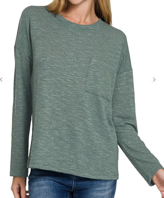 Slub Hacci Long Sleeve TShirt Ash Jade - Posh Finds