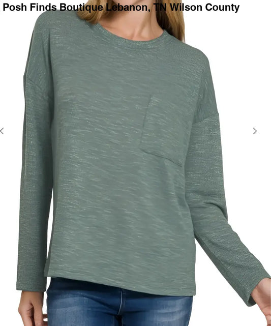 Slub Hacci Long Sleeve TShirt Ash Jade - Posh Finds