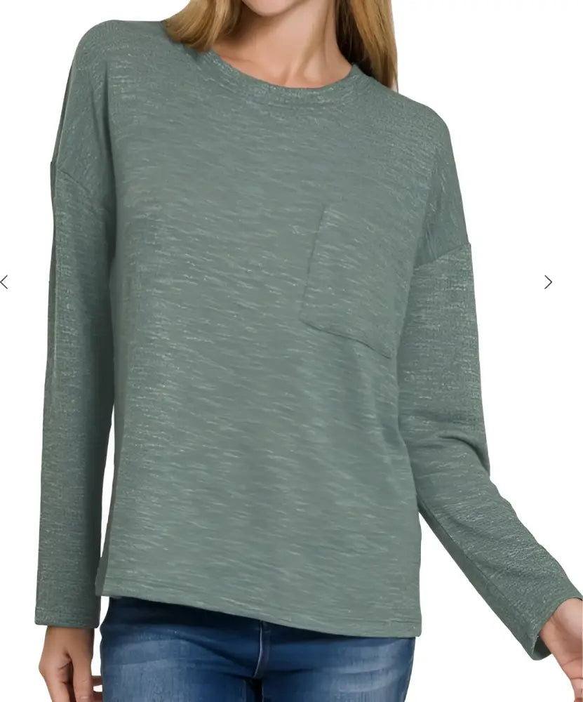 Slub Hacci Long Sleeve TShirt Ash Jade - Posh Finds