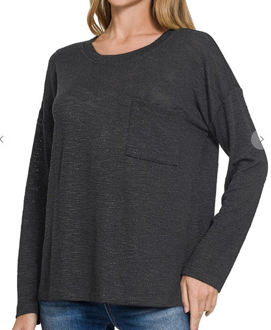 Slub Hacci Long Sleeve TShirt Black - Posh Finds