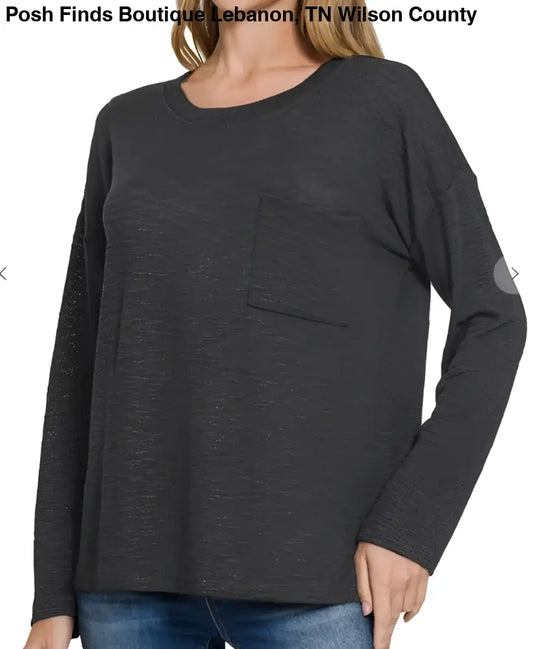 Slub Hacci Long Sleeve TShirt Black - Posh Finds