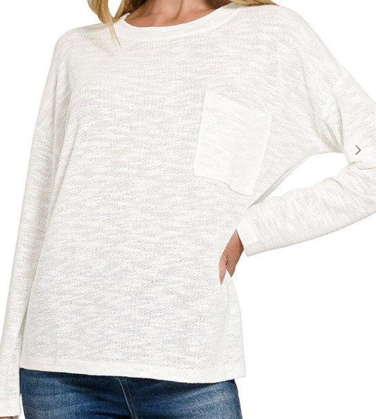 Slub Hacci Long Sleeve TShirt Ivory - Posh Finds