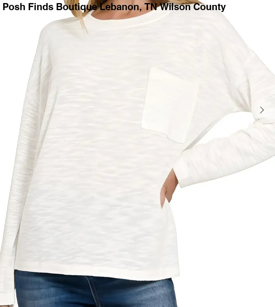 Slub Hacci Long Sleeve TShirt Ivory - Posh Finds