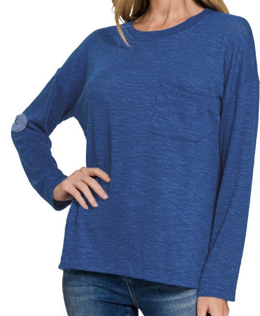 Slub Hacci Long Sleeve TShirt Lt Navy - Posh Finds