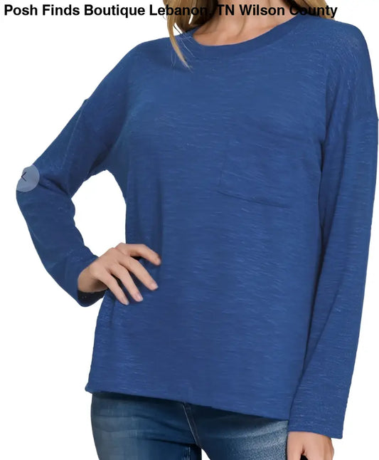 Slub Hacci Long Sleeve TShirt Lt Navy - Posh Finds