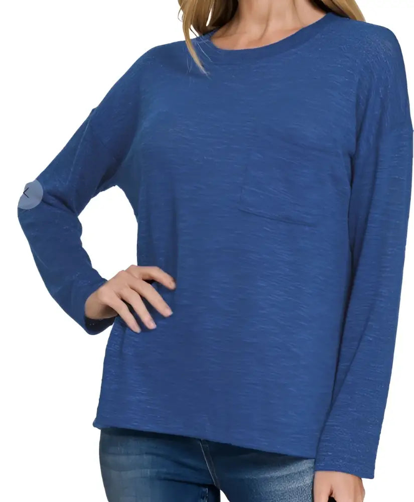 Slub Hacci Long Sleeve TShirt Lt Navy - Posh Finds