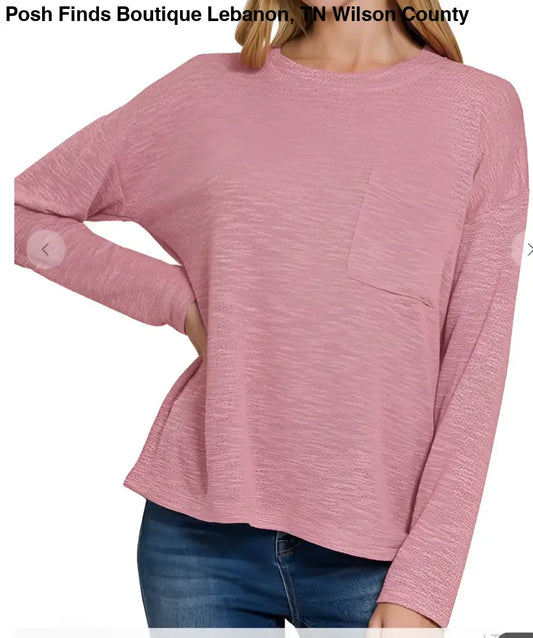 Slub Hacci Long Sleeve TShirt Lt Rose - Posh Finds