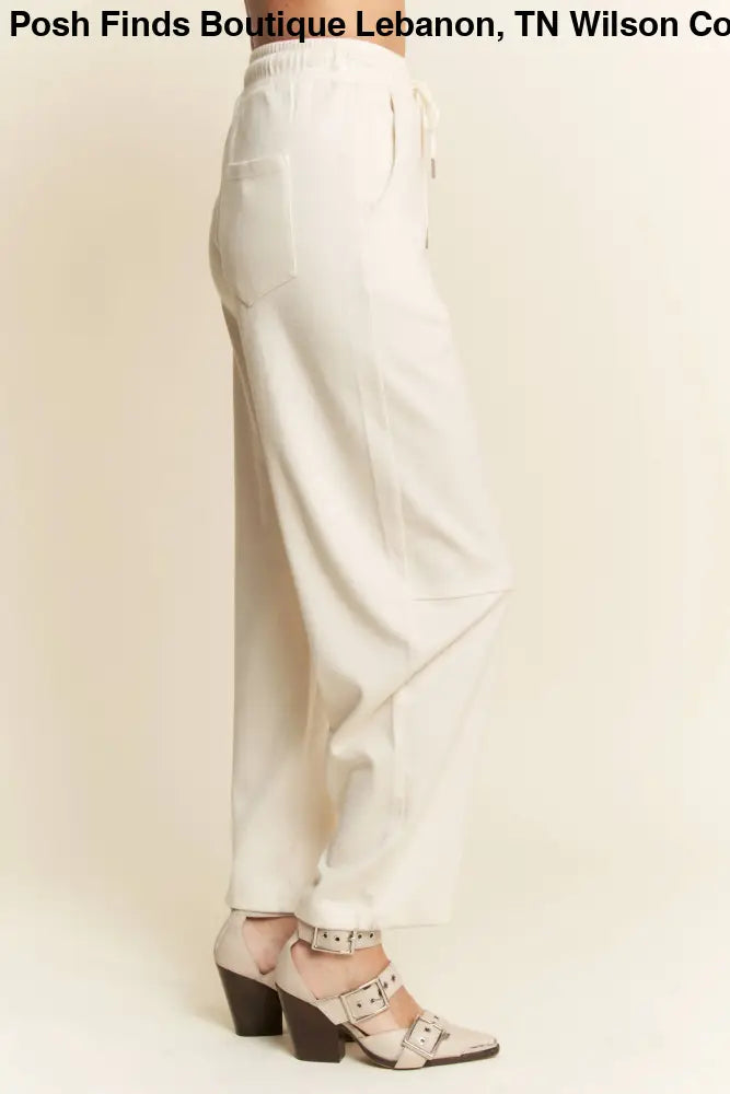 SOLID ELASTIC WAISTBAND POCKETS LONG BARREL PANTS: Khaki / S - Posh Finds