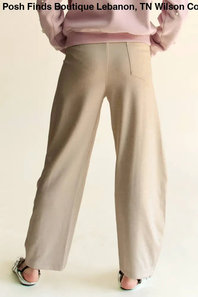 SOLID ELASTIC WAISTBAND POCKETS LONG BARREL PANTS: Khaki / S - Posh Finds
