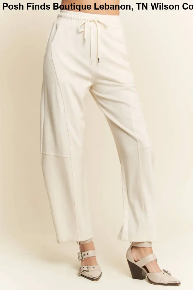 SOLID ELASTIC WAISTBAND POCKETS LONG BARREL PANTS: Khaki / S - Posh Finds
