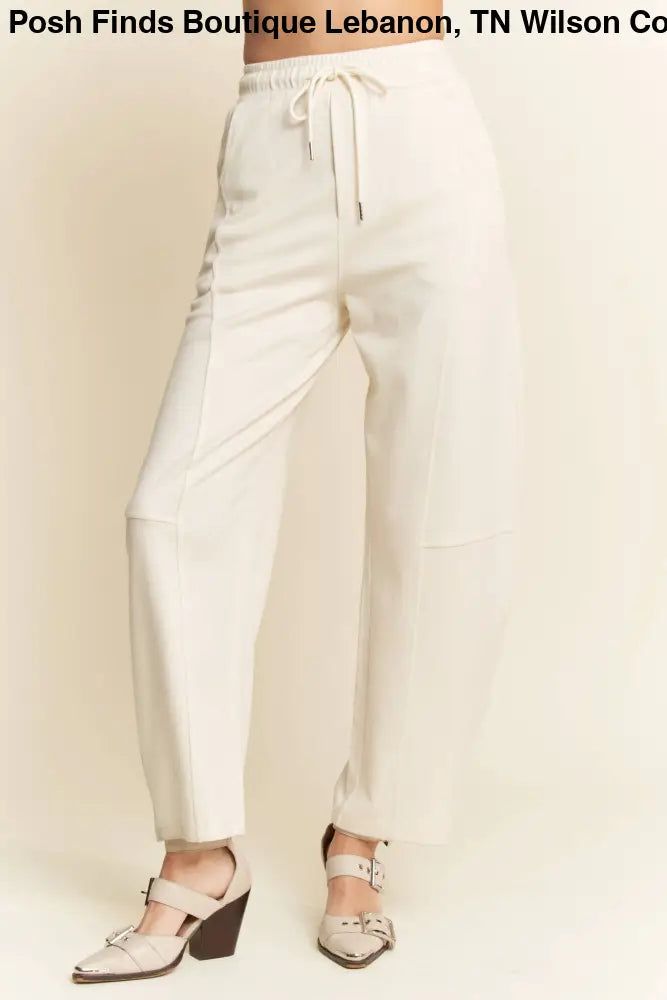 SOLID ELASTIC WAISTBAND POCKETS LONG BARREL PANTS: Khaki / S - Posh Finds