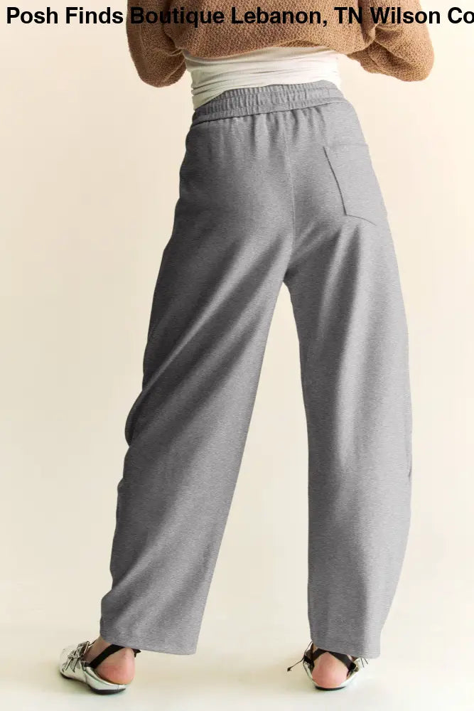 SOLID ELASTIC WAISTBAND POCKETS LONG BARREL PANTS: Khaki / S - Posh Finds