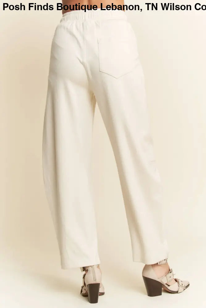 SOLID ELASTIC WAISTBAND POCKETS LONG BARREL PANTS: Khaki / S - Posh Finds