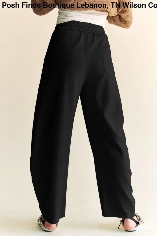 SOLID ELASTIC WAISTBAND POCKETS LONG BARREL PANTS: Khaki / S - Posh Finds