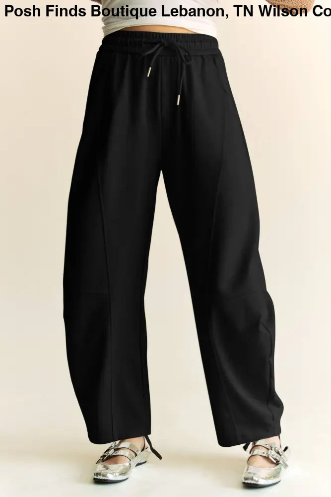 SOLID ELASTIC WAISTBAND POCKETS LONG BARREL PANTS: Khaki / S - Posh Finds