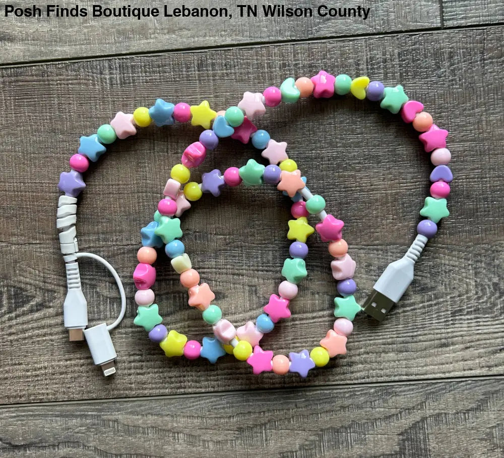 Stars Beaded Phone Charger with Lightning & USB-C Cable - Gifts