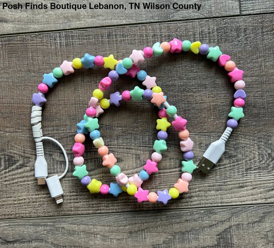 Stars Beaded Phone Charger with Lightning & USB-C Cable - Gifts