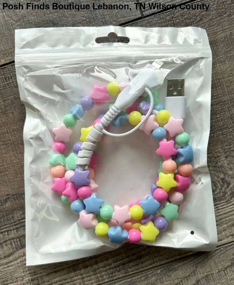 Stars Beaded Phone Charger with Lightning & USB-C Cable - Gifts