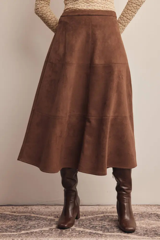 Stretched Suede A-Line Midi Skirt FSK0023: Mocha / Contemporary / S