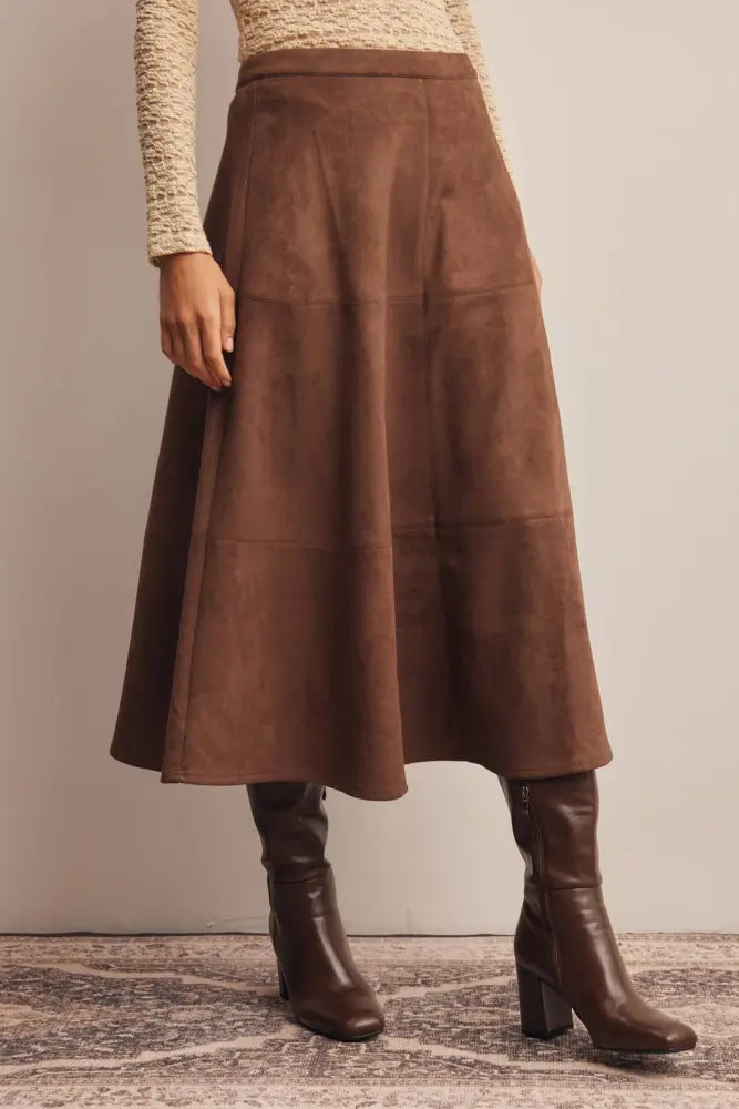 Stretched Suede A-Line Midi Skirt FSK0023: Mocha / Contemporary / S