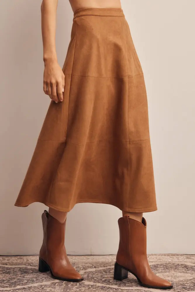Stretched Suede A-Line Midi Skirt FSK0023: Mocha / Contemporary / S