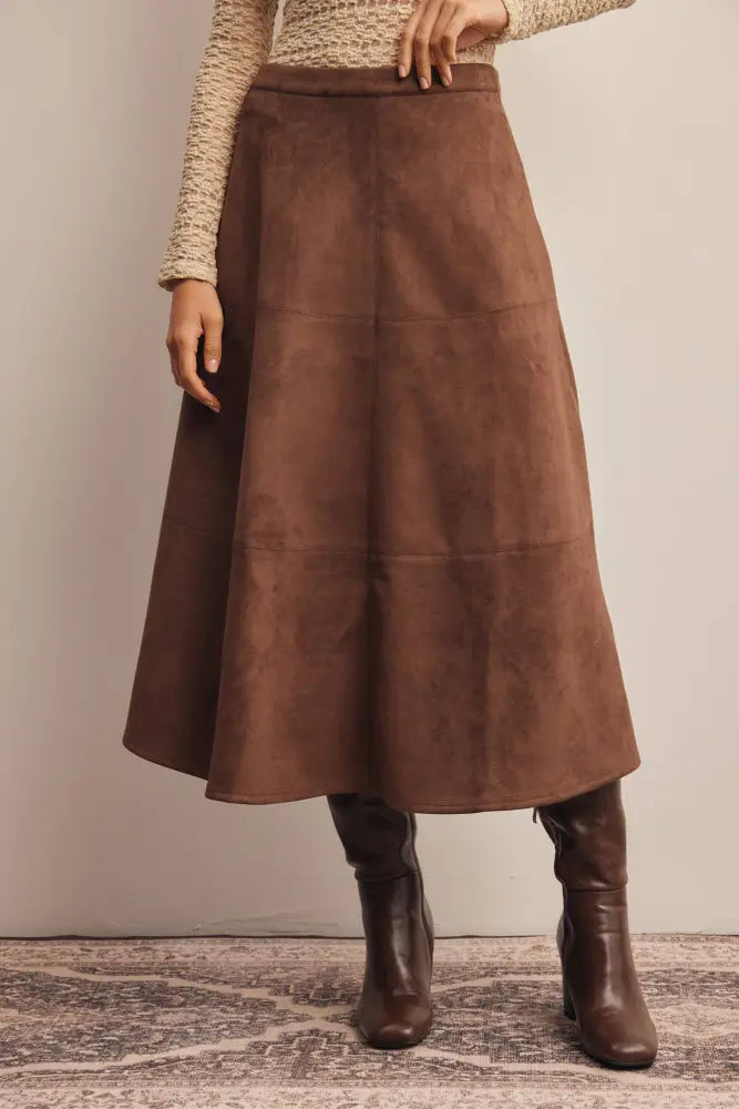 Stretched Suede A-Line Midi Skirt FSK0023: Mocha / Contemporary / S