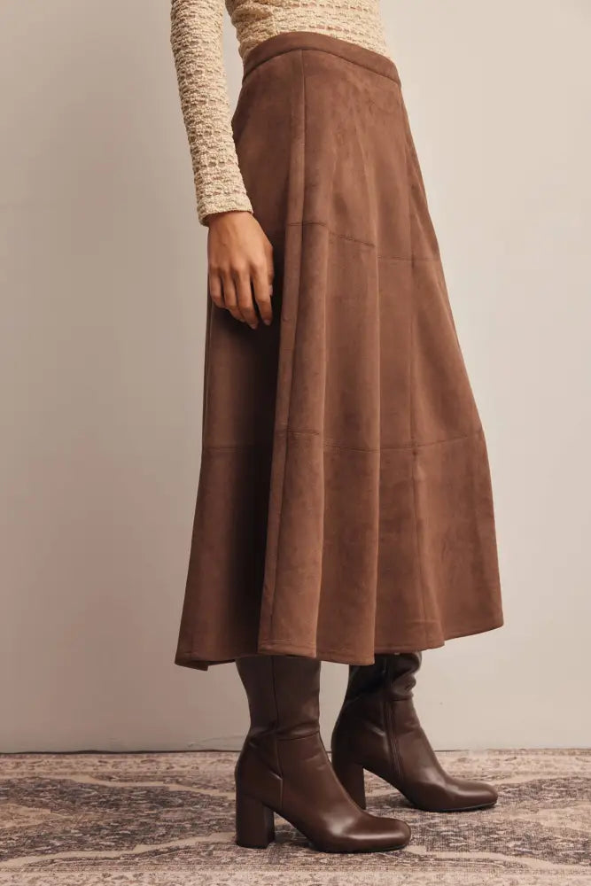 Stretched Suede A-Line Midi Skirt FSK0023: Mocha / Contemporary / S