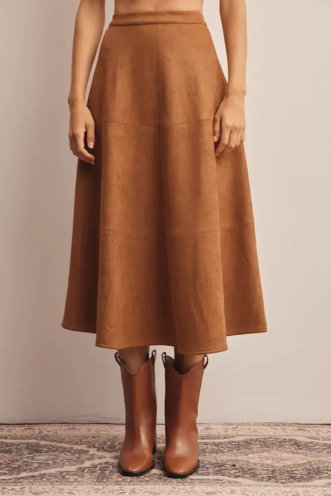 Stretched Suede A-Line Midi Skirt FSK0023: Mocha / Contemporary / S