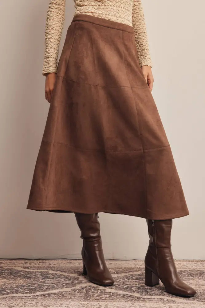Stretched Suede A-Line Midi Skirt FSK0023: Mocha / Contemporary / S