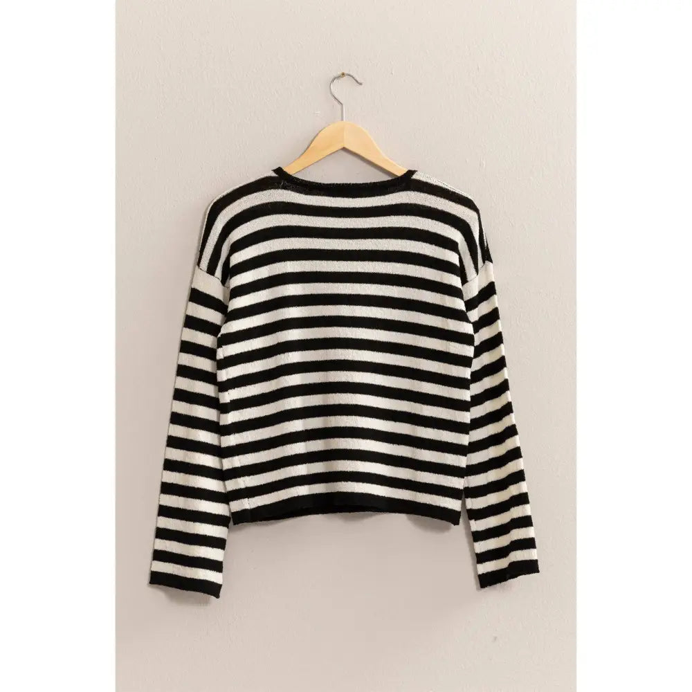 STRIPED CREWNECK SWEATER: BLACK/CREAM - Posh Finds
