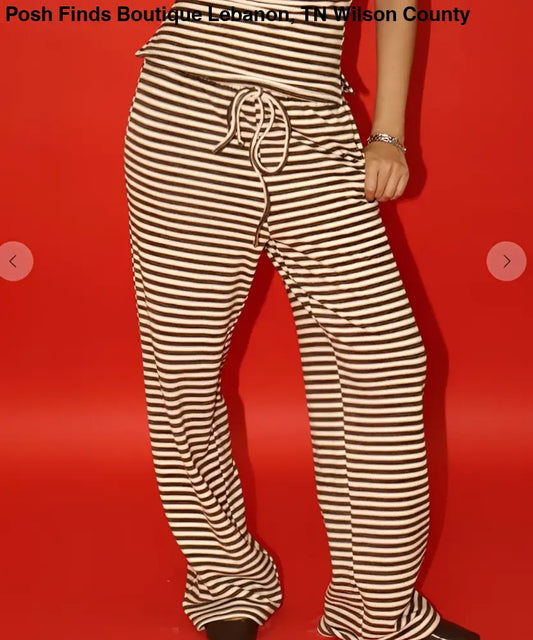 Striped Drawstring Lounge Brown - Posh Finds