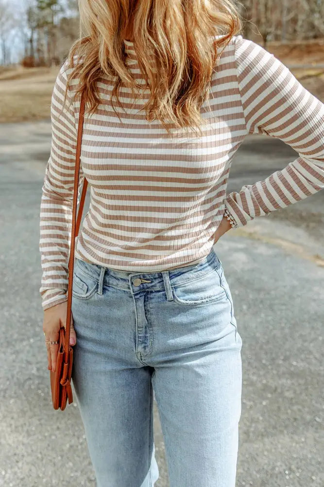 Striped Print Textured Mock Knit Long Sleeve Shirt - Posh Finds