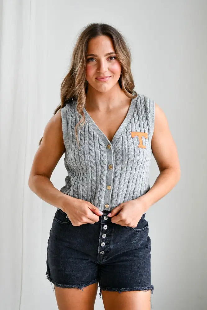 Tenn Logo Patch Sweater Vest Gray - Top