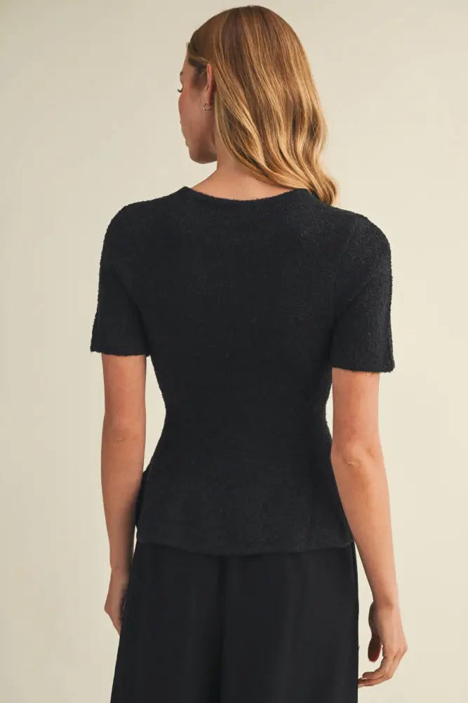 Textural Bouclé Knit Peplum Pullover: GINGER BREAD / M