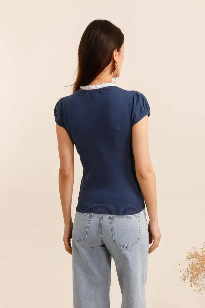 Top 2 in 1 lace collar Grey Shirt - Posh Finds