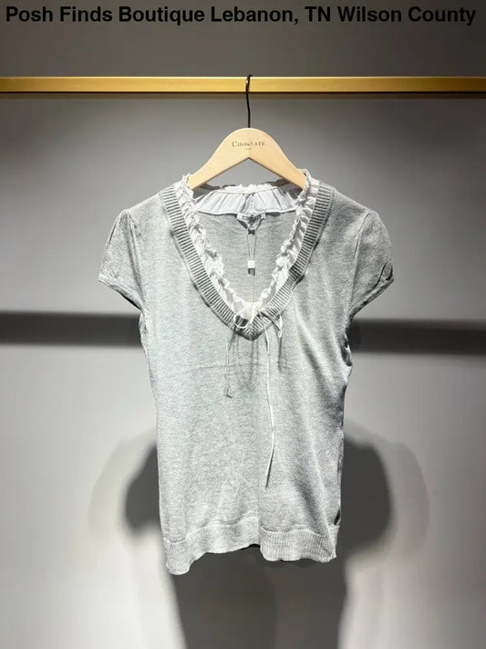 Top 2 in 1 lace collar Grey Shirt - Posh Finds