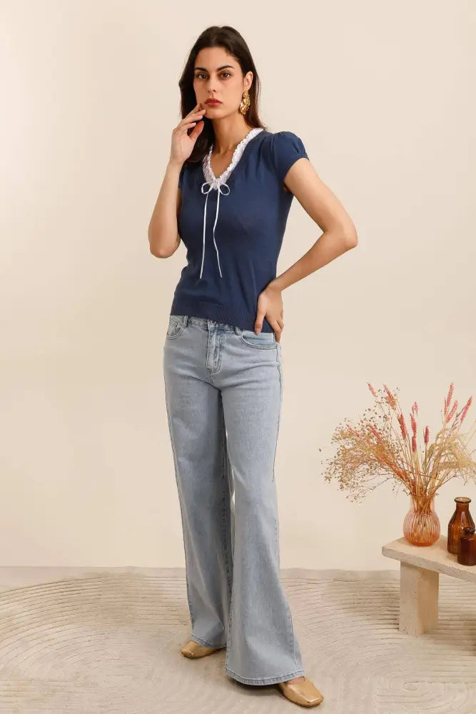Top 2 in 1 lace collar Grey Shirt - Posh Finds