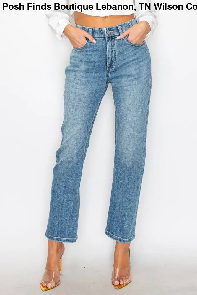 TUMMY CONTROL HIGH RISE STRAIGHT JEANS: MEDIUM WASH / 5 - Posh Finds
