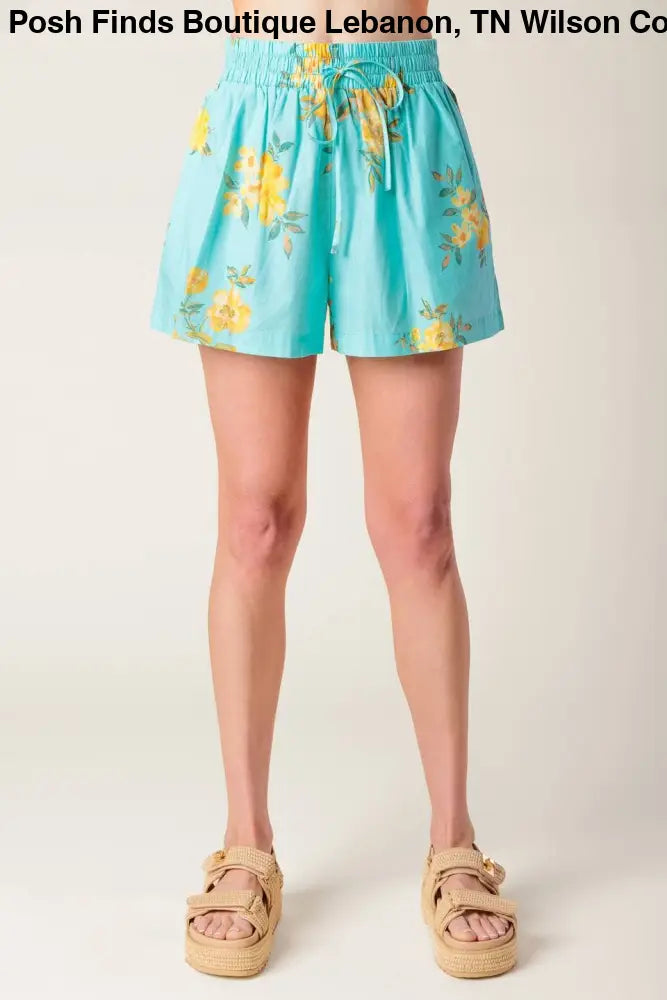 Turquoise Printed Woven Top and Short Set - set