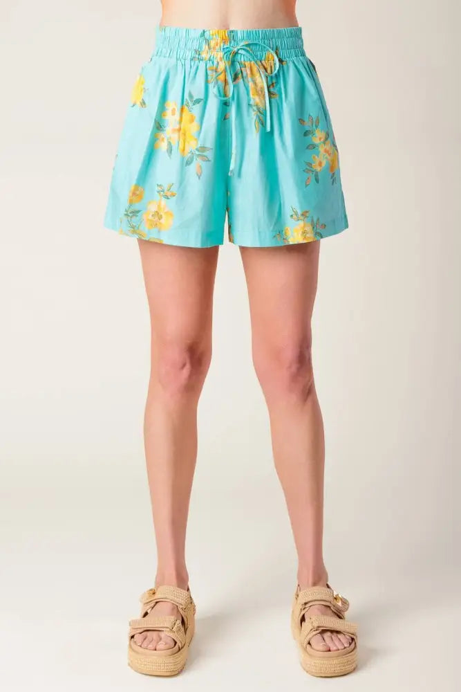 Turquoise Printed Woven Top and Short Set - set