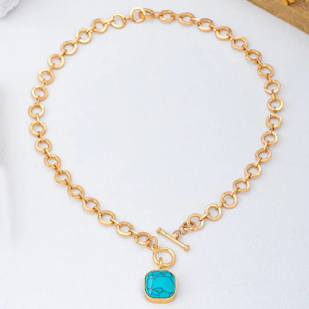 Turquoise-Tone Medallion Toggle Necklace | 80N93042: Gold