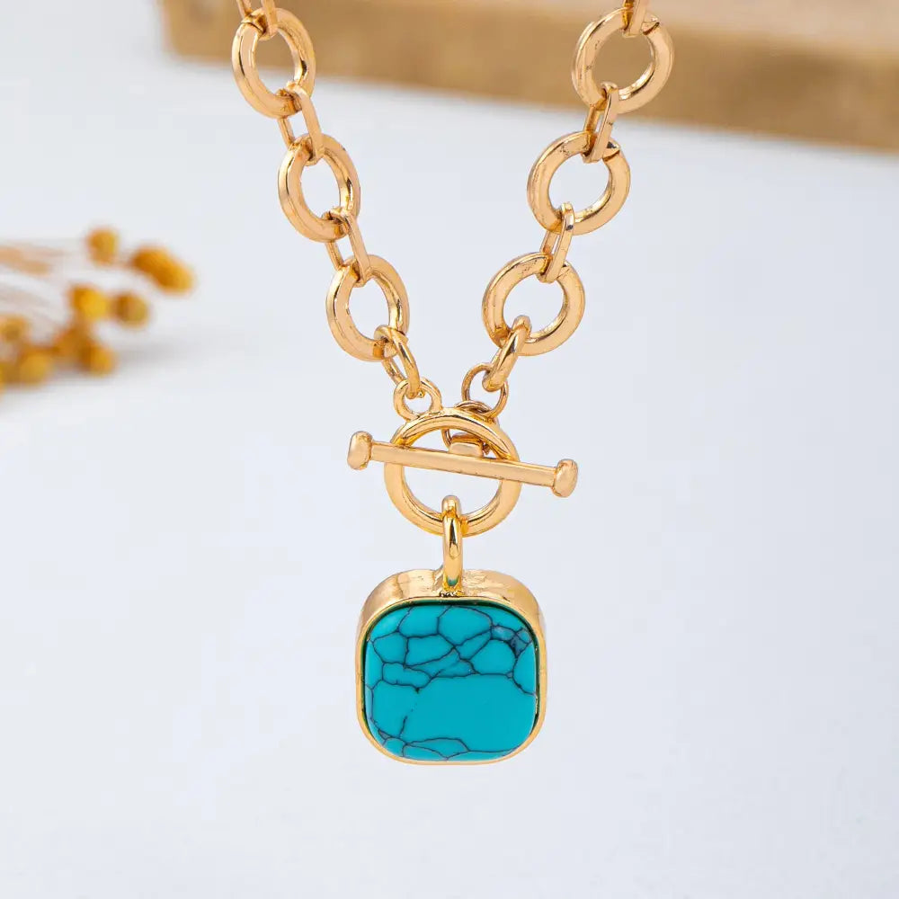 Turquoise-Tone Medallion Toggle Necklace | 80N93042: Gold