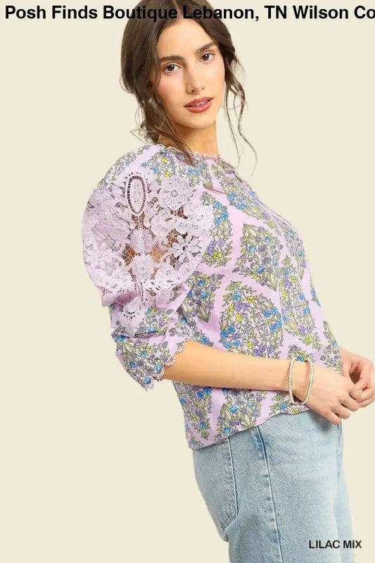 Vintage Floral Puff Sleeve Blouse: LILAC - Posh Finds