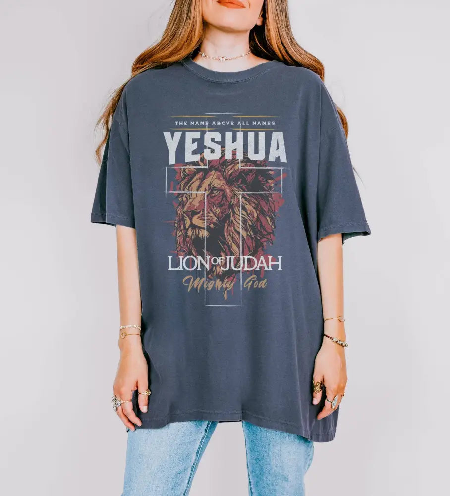 Vintage Lion of Judah Names of God Christian T-shirt Sand - Women > Tops