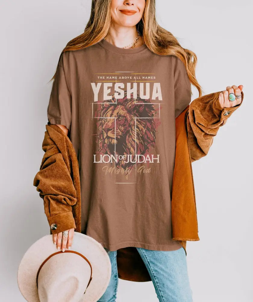 Vintage Lion of Judah Names of God Christian T-shirt Sand - Women > Tops